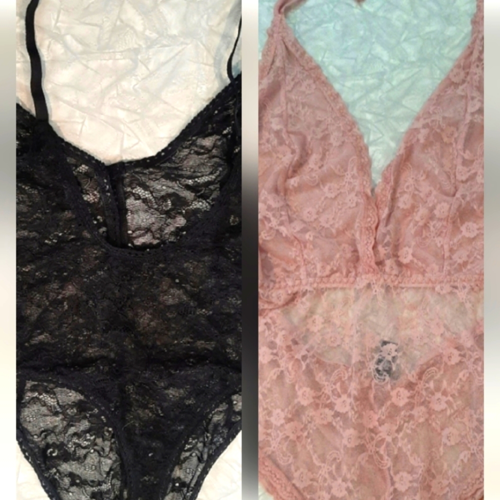 2 Dynamite Lace Bodysuit - Black and Pink L